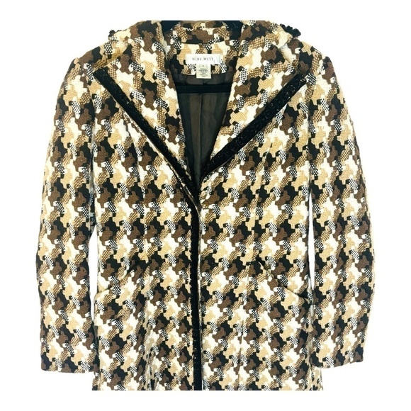 NINE West Vintage Brown Wool Houndstooth Luxury Coat SZ small - Picture 3 of 15